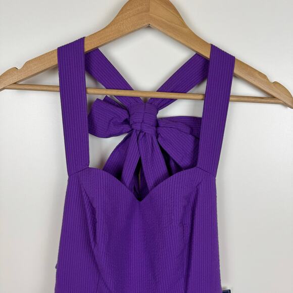 NWT Lauren James Livingston Purple Dress Sz XS TCU Seersucker Preppy Back Bow - Picture 3 of 13